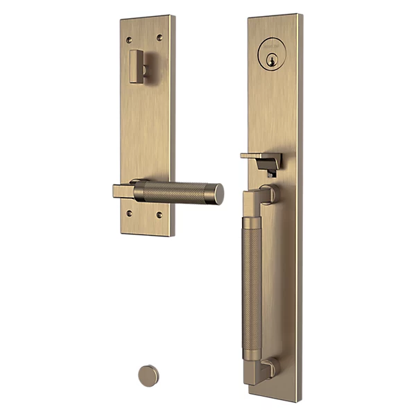 Baldwin - Estate Collection - Tubular Entry Handlesets - Gramercy Knurled Full Escutcheon Emergency Egress Handleset w/ L030 Gramercy Knurled Lever