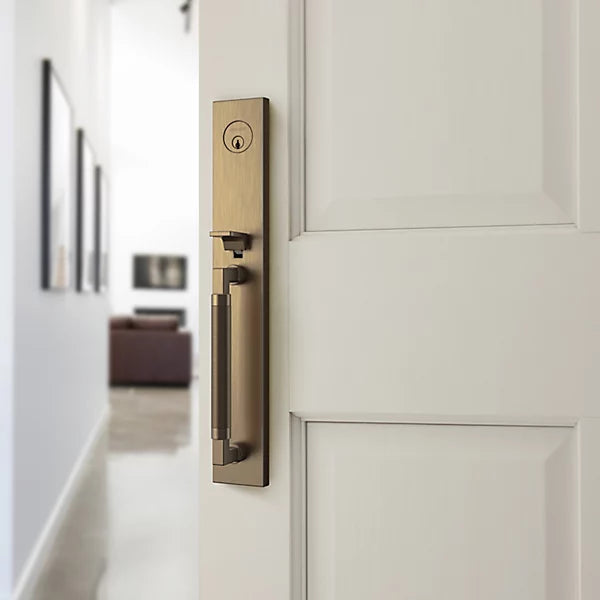 Baldwin - Estate Collection - Tubular Entry Handlesets - Gramercy Knurled Full Escutcheon Emergency Egress Handleset w/ L030 Gramercy Knurled Lever