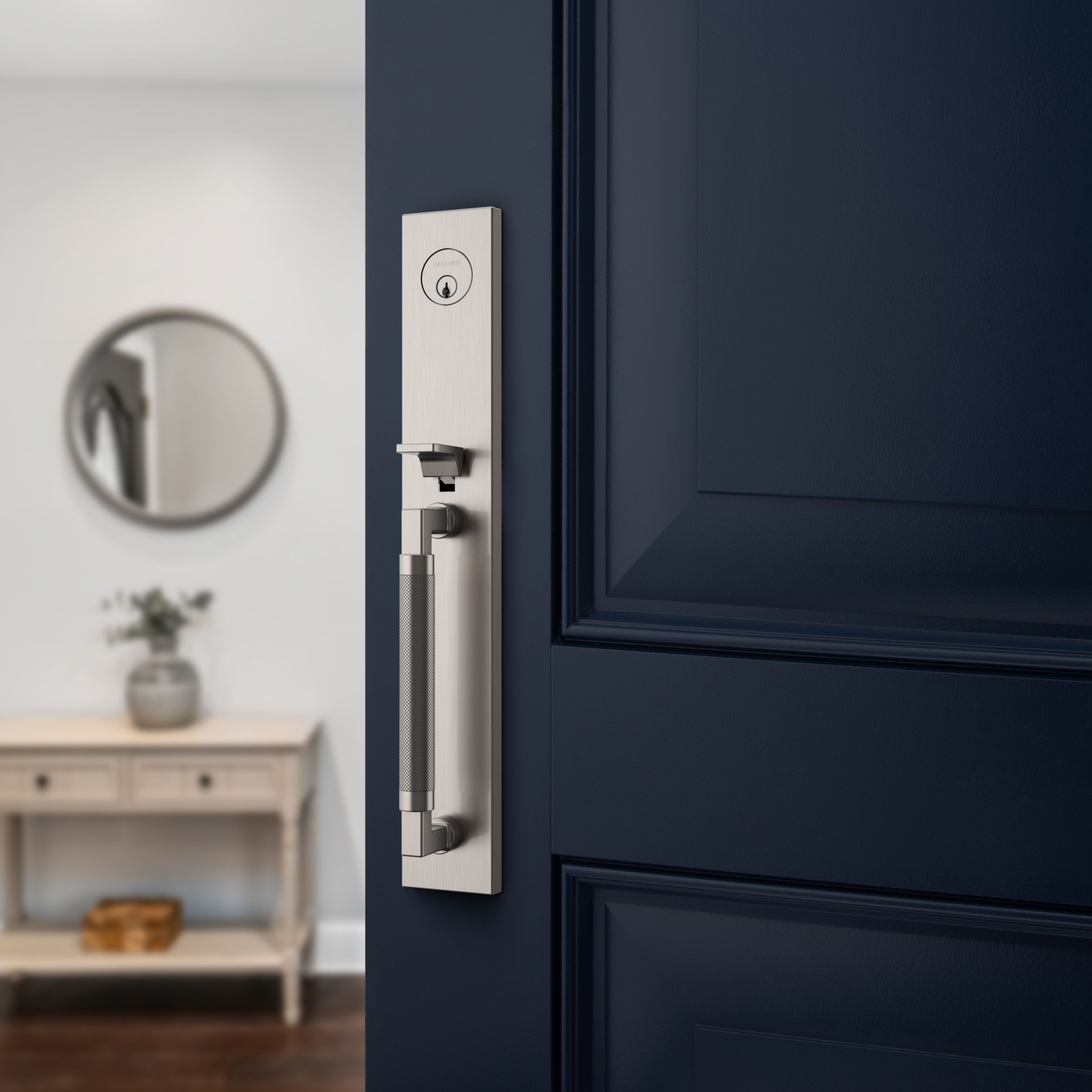 Baldwin - Estate Collection - Tubular Entry Handlesets - Gramercy Knurled Full Escutcheon Emergency Egress Handleset w/ L030 Gramercy Knurled Lever