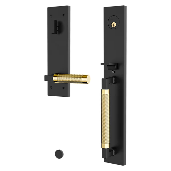 Baldwin - Estate Collection - Tubular Entry Handlesets - Gramercy Knurled Full Escutcheon Emergency Egress Handleset w/ L030 Gramercy Knurled Lever