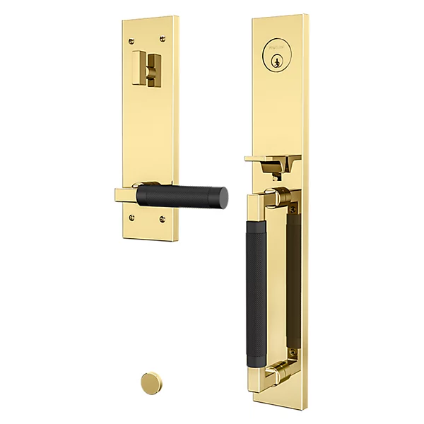 Baldwin - Estate Collection - Tubular Entry Handlesets - Gramercy Knurled Full Escutcheon Emergency Egress Handleset w/ L030 Gramercy Knurled Lever