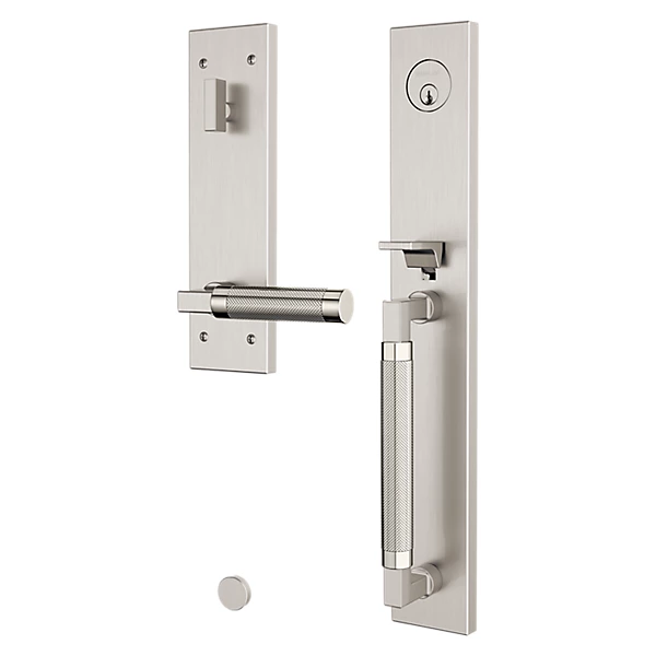 Baldwin - Estate Collection - Tubular Entry Handlesets - Gramercy Knurled Full Escutcheon Emergency Egress Handleset w/ L030 Gramercy Knurled Lever