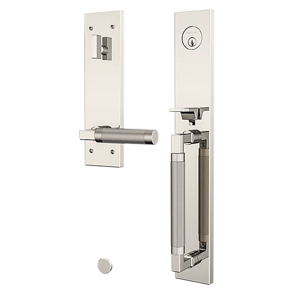 Baldwin - Estate Collection - Tubular Entry Handlesets - Gramercy Knurled Full Escutcheon Emergency Egress Handleset w/ L030 Gramercy Knurled Lever