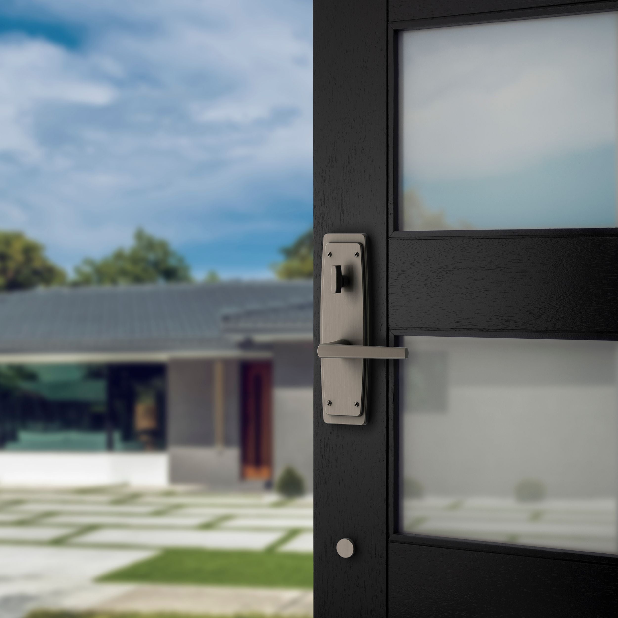 Baldwin - Estate Collection - Tubular Entry Handlesets - Palm Springs Full Escutcheon Emergency Egress Handleset w/ L024 Palm Springs Lever