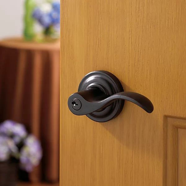 Baldwin - Estate Collection - Keyed Knobs & Levers - 5255 Wave Keyed Door Lever w/ Classic Rose (Pre-Configured)