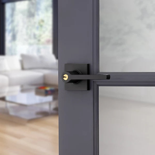 Baldwin - Estate Collection - Keyed Knobs & Levers - 5285 Minneapolis Keyed Door Lever w/ Square Rose (Pre-Configured)