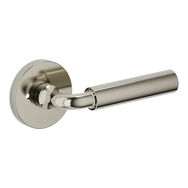 Baldwin - Estate Collection - Knobs & Levers - L031 Gramercy Curved Door Lever w/ 5046 Rose (Pre-Configured)