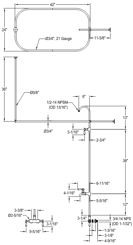 Kingston - Tub Faucets - Vintage CC61 (Metal Lever) Four-Handle 2-Hole Tub Wall Mount Clawfoot Tub Faucet with Shower Enclosure