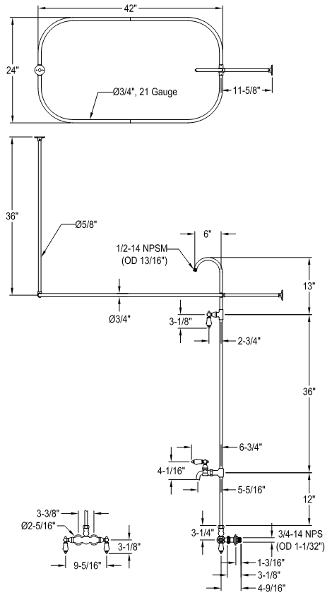 Kingston - Tub Faucets - Vintage CC65 (Porcelain Lever) Three-Handle 2-Hole Tub Wall Mount Clawfoot Tub Faucet with Shower Enclosure