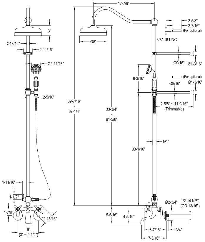 Kingston - Tub Faucets - Vintage CCK266 Two-Handle 2-Hole Wall Mount Clawfoot Tub Faucet Package with Shower Combo and Hand Shower