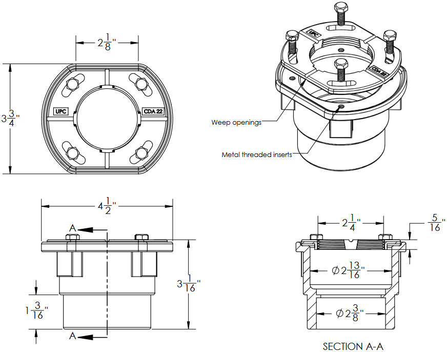Infinity Drain - Drain Bodies - CDA 22 ABS Clamp Down Drain