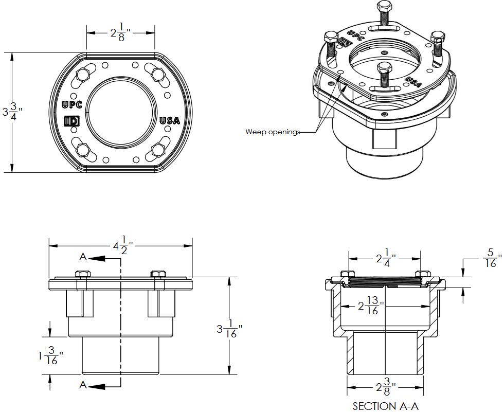 Infinity Drain - Drain Bodies - CDI 22 Cast Iron Clamp Down Drain