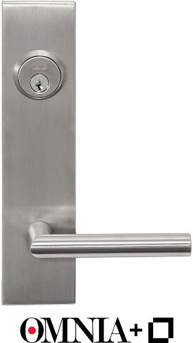 Omnia Modern Stainless Steel Keyless Deadbolt Entrance Lever 12 Lockset with Plates powered by Level