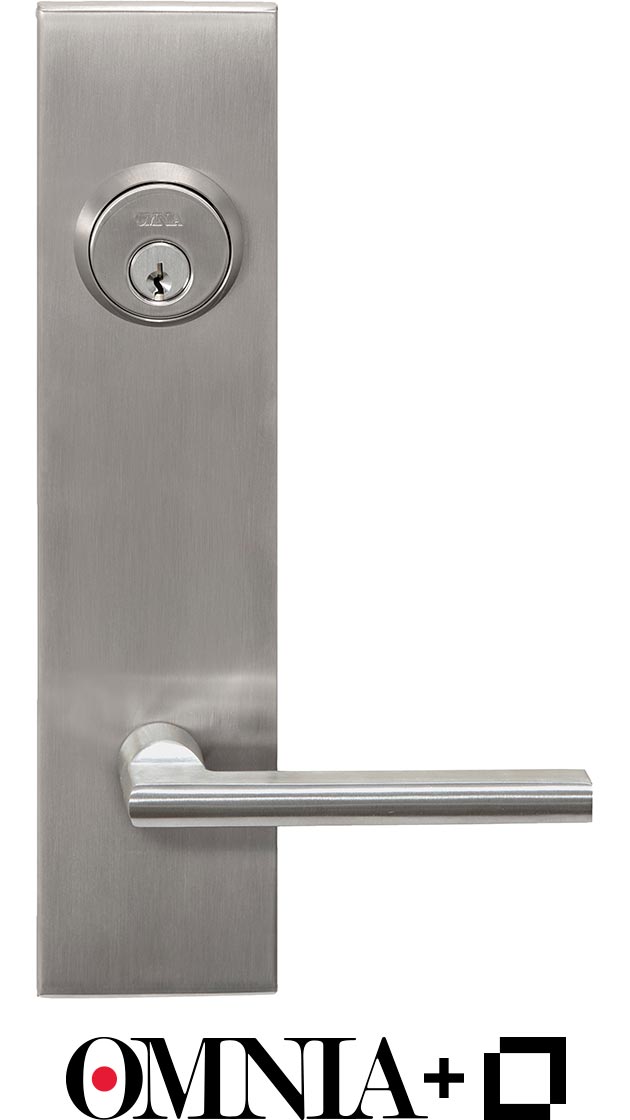 Omnia Modern Stainless Steel Keyless Deadbolt Entrance Lever 43 Lockset with Plates powered by Level