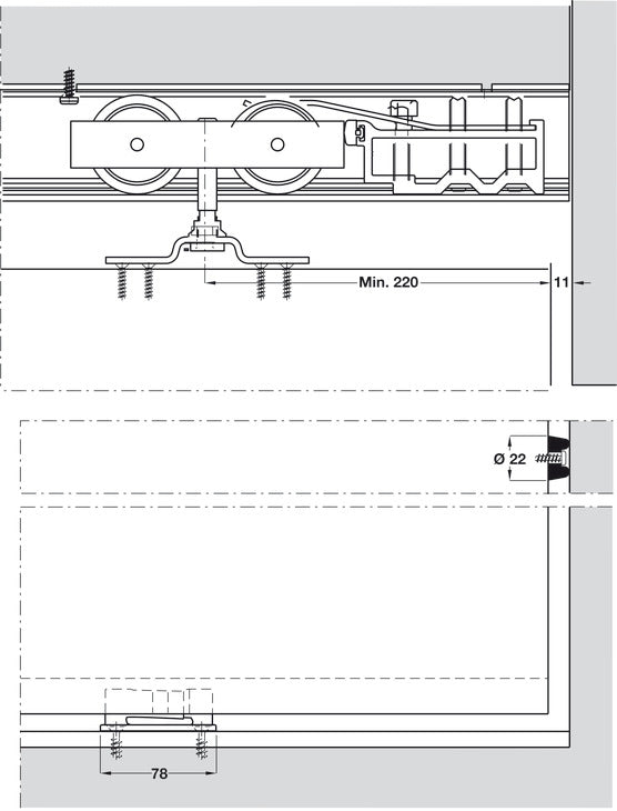 Hafele HAWA Junior 250/A Sliding Door Hardware Set (Track NOT Included)
