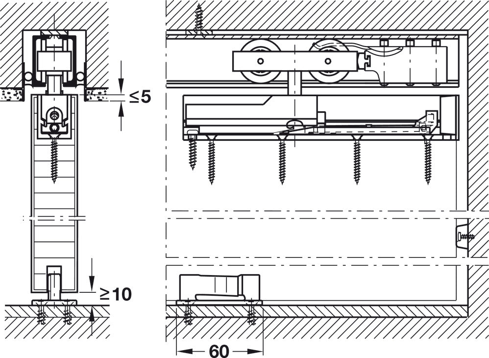 Hafele HAWA Assembly Wedge, for Doors Running in the Ceiling
