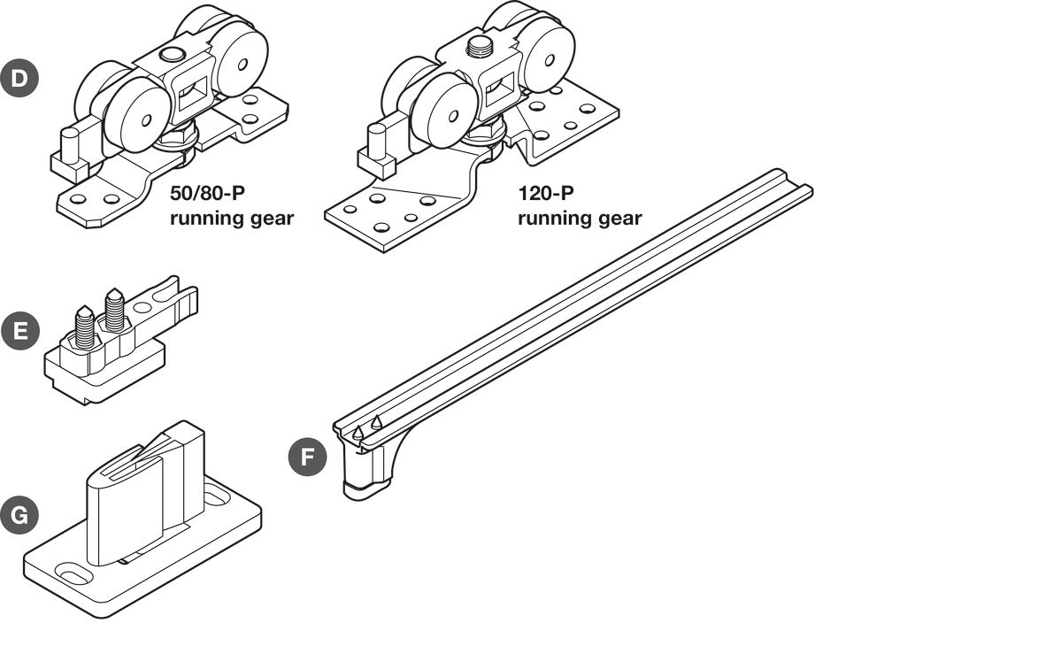 Hafele Slido D-Line11 (50P/80P/120P) Sliding Door Hardware Set (Track NOT Included)