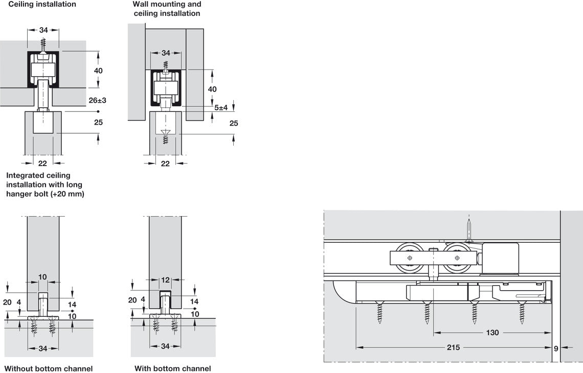 Hafele HAWA Junior 80/B (mod.) Sliding Door Hardware Set (Track NOT Included)