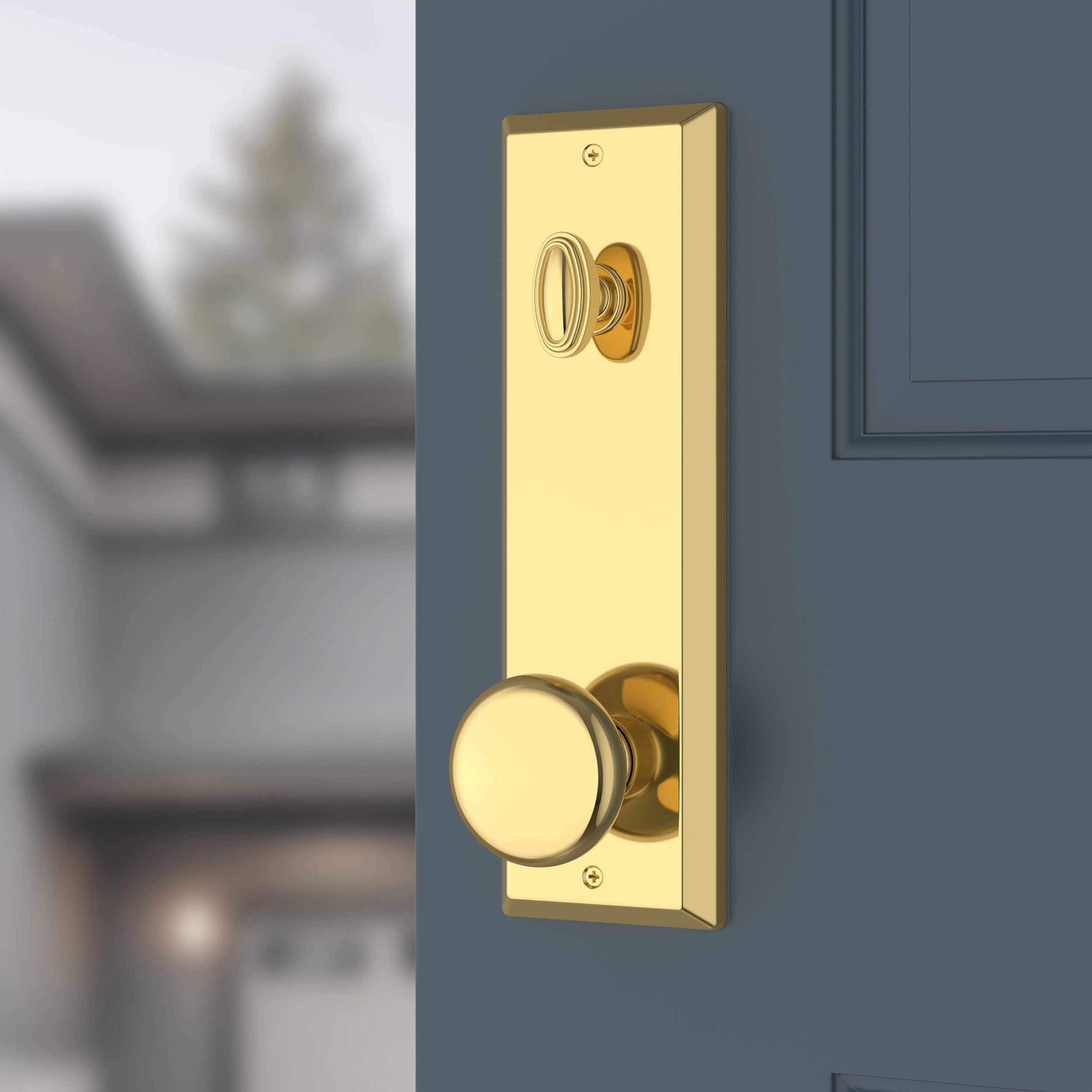 Baldwin - Reserve Collection - Tubular Entry Handlesets - Del Mar 3/4 Escutcheon Emergency Egress Handleset w/ Round Knob & Square Bevel Rose