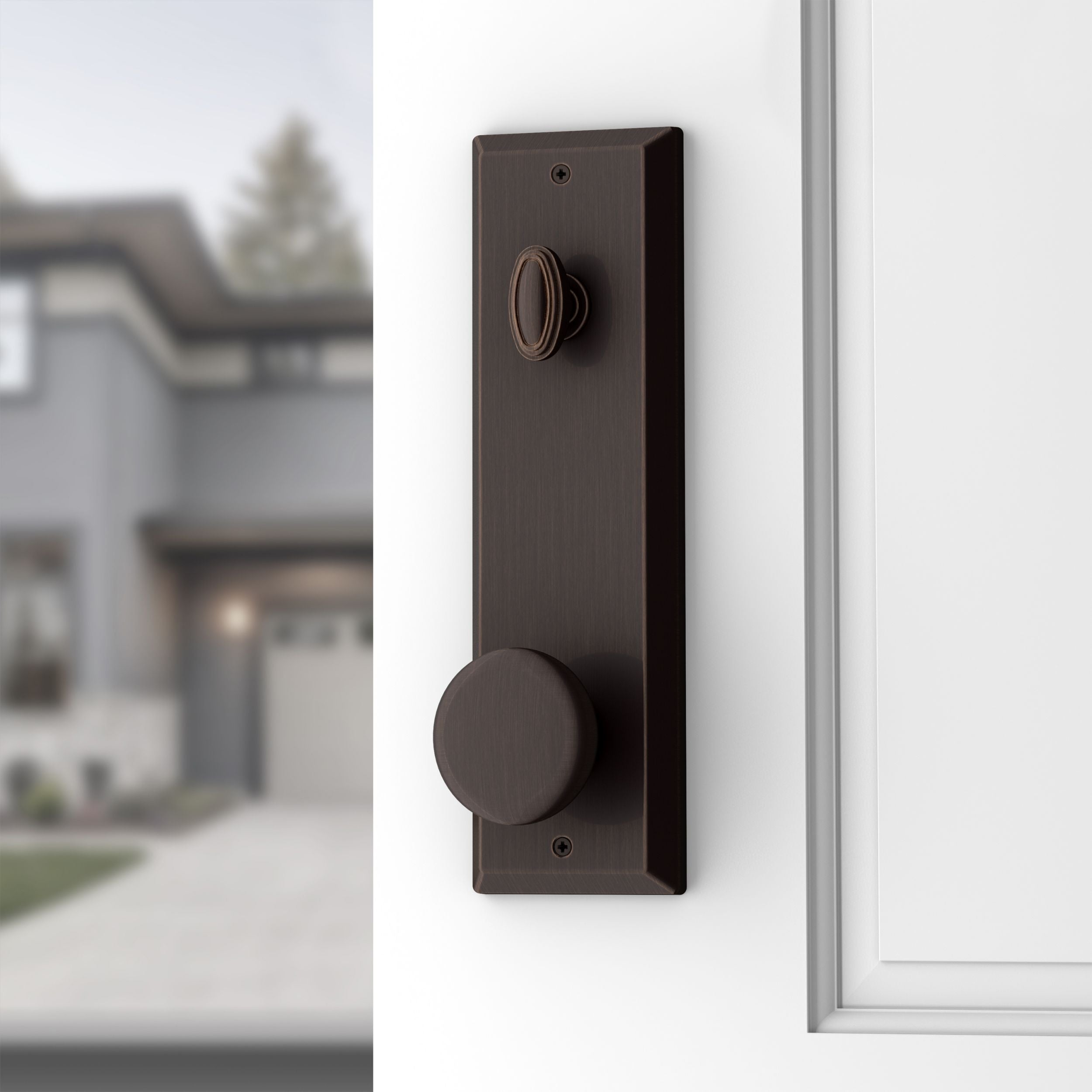 Baldwin - Reserve Collection - Tubular Entry Handlesets - Del Mar 3/4 Escutcheon Emergency Egress Handleset w/ Round Knob & Square Bevel Rose