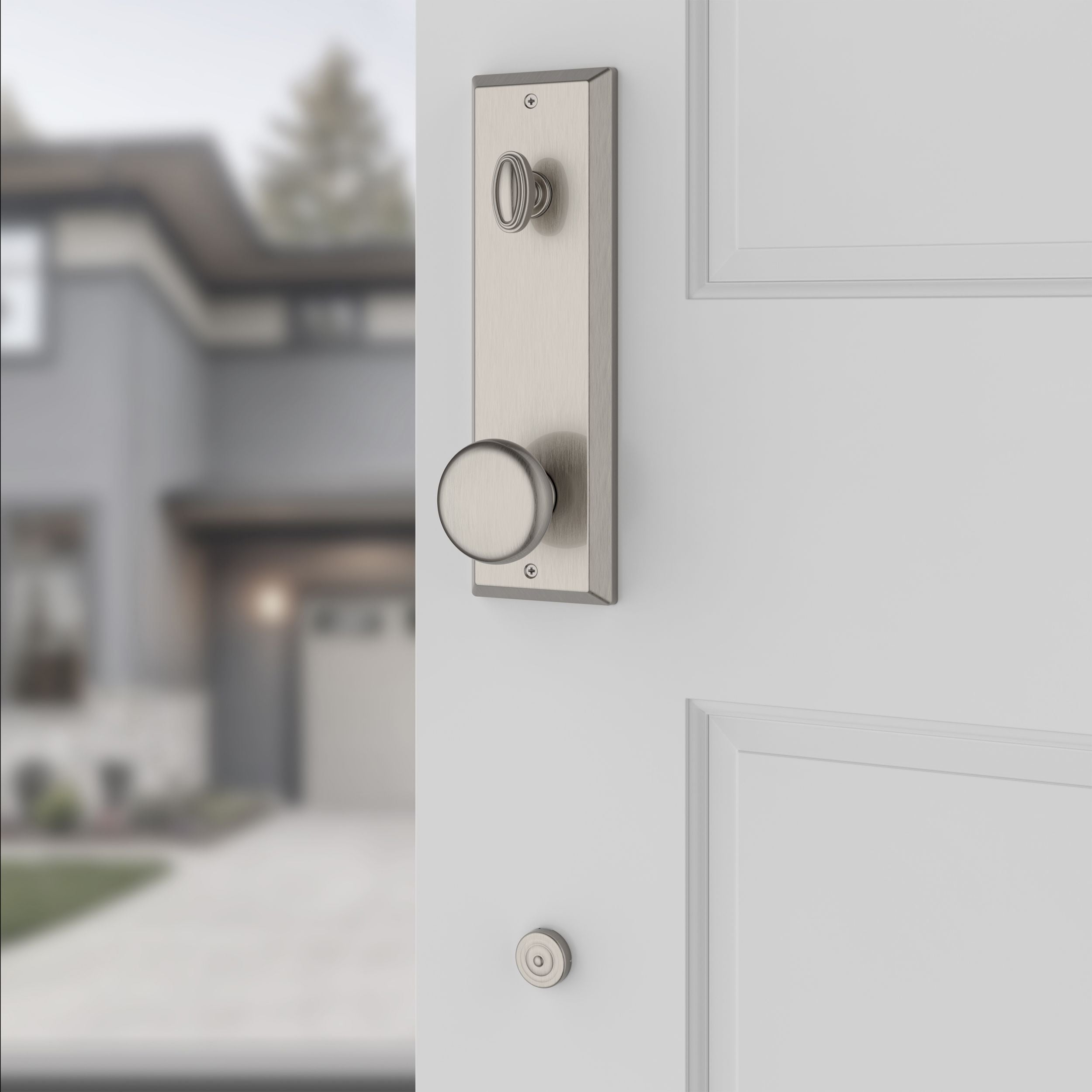 Baldwin - Reserve Collection - Tubular Entry Handlesets - Del Mar 3/4 Escutcheon Emergency Egress Handleset w/ Round Knob & Square Bevel Rose