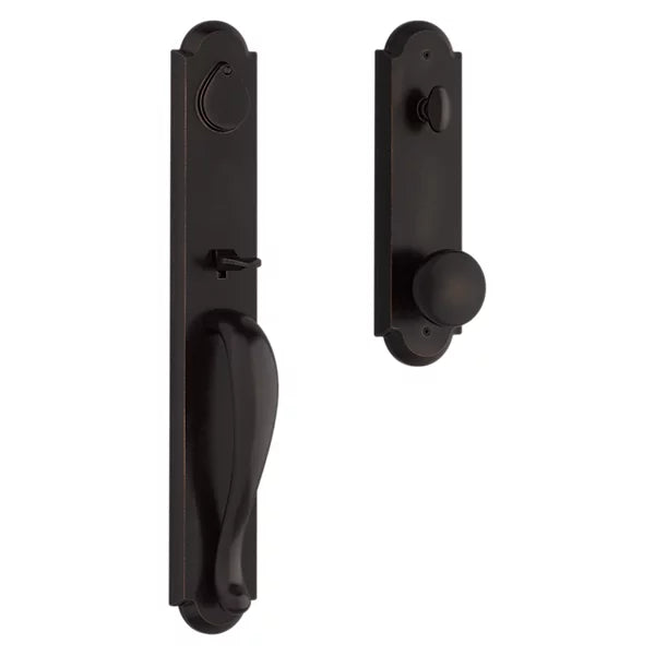 Baldwin - Reserve Collection - Tubular Entry Handlesets - Elkhorn Full Escutcheon Emergency Egress Handleset w/ Rustic Knob & Rustic Arched Rose