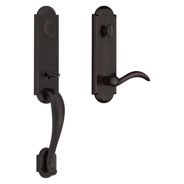 Baldwin - Reserve Collection - Tubular Entry Handlesets - Kodiak 3/4 Escutcheon Emergency Egress Handleset w/ Arched Lever & Rustic Arched Rose