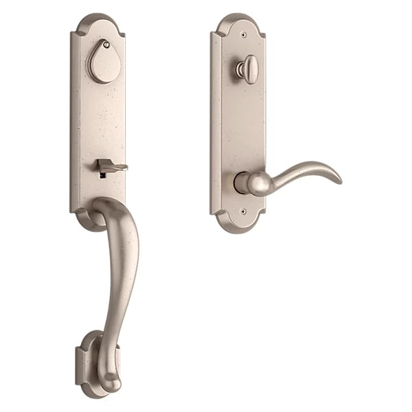 Baldwin - Reserve Collection - Tubular Entry Handlesets - Kodiak 3/4 Escutcheon Emergency Egress Handleset w/ Arched Lever & Rustic Arched Rose