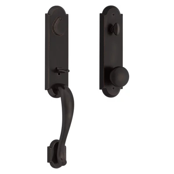 Baldwin - Reserve Collection - Tubular Entry Handlesets - Kodiak 3/4 Escutcheon Emergency Egress Handleset w/ Rustic Knob & Rustic Arched Rose