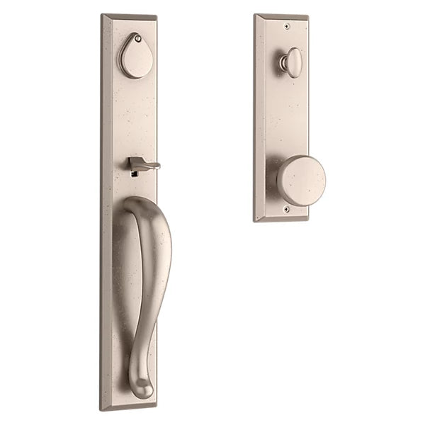 Baldwin - Reserve Collection - Tubular Entry Handlesets - Longview Full Escutcheon Emergency Egress Handleset w/ Rustic Knob & Square Bevel Rose