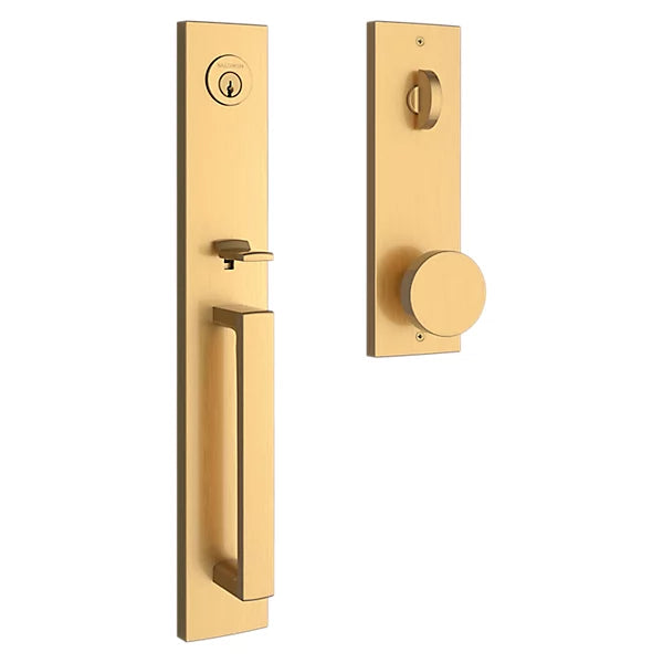 Baldwin - Reserve Collection - Tubular Entry Handlesets - Santa Cruz Full Escutcheon Emergency Egress Handleset w/ Contemporary Knob & Contemporary Square Rose