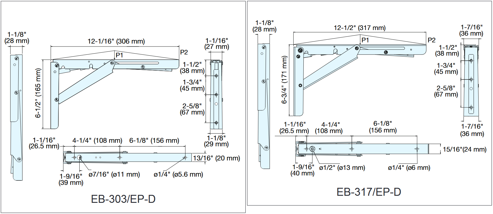 Sugatsune - Folding Bracket - EB/EP-D Series Stainless Steel Folding Bracket (Soft Close)