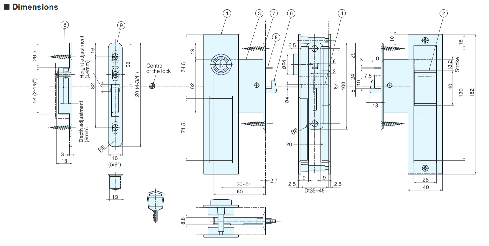 Sugatsune HC-3051 Sliding Door Latch (Polished Nickel)
