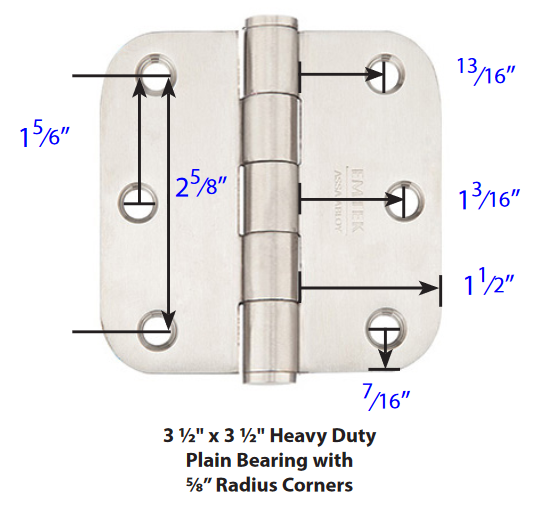 Emtek - Stainless Steel Hinges - Heavy Duty Plain Bearing Hinges (Pairs)