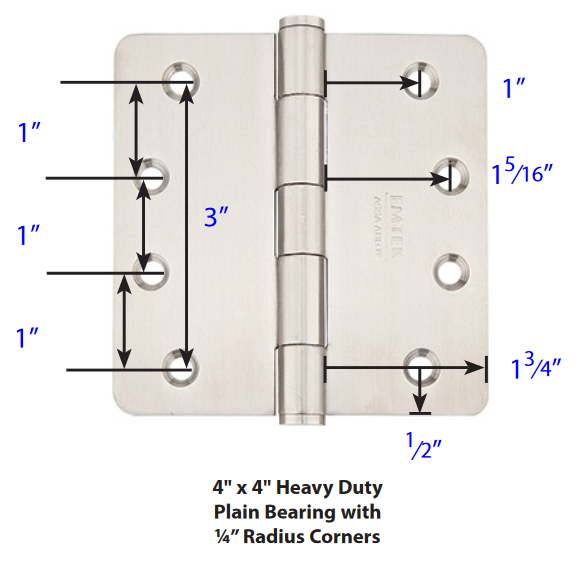 Emtek - Stainless Steel Hinges - Heavy Duty Plain Bearing Hinges (Pairs)