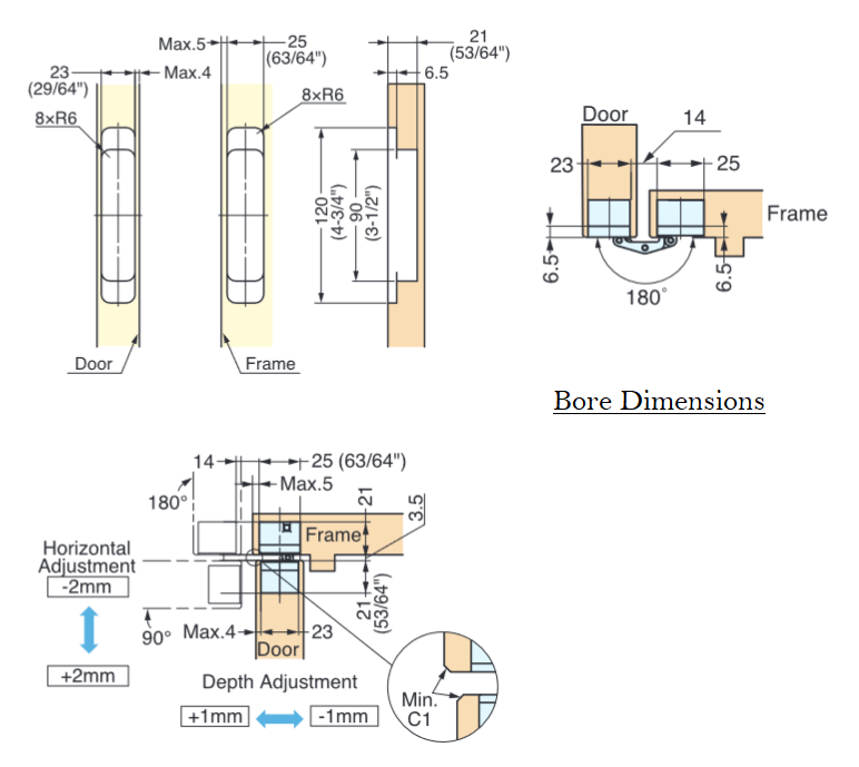 Sugatsune HES3D-120 3-Way Adjustable Concealed Hinge (Each)