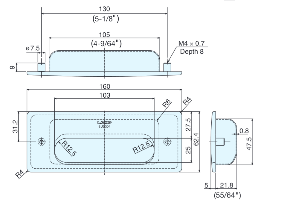 Sugatsune HH-KL160 Stainless Steel Recessed Pull