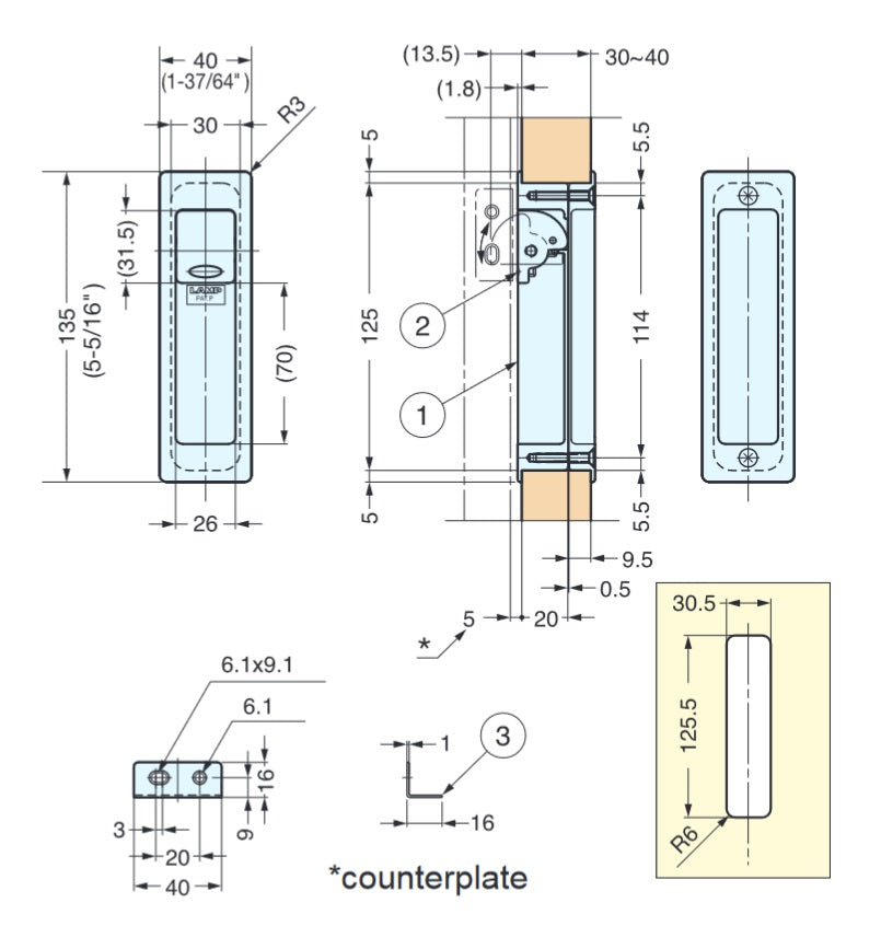 Sugatsune HH-P135 Stainless Steel Recessed Pull (W/Door Stopper)