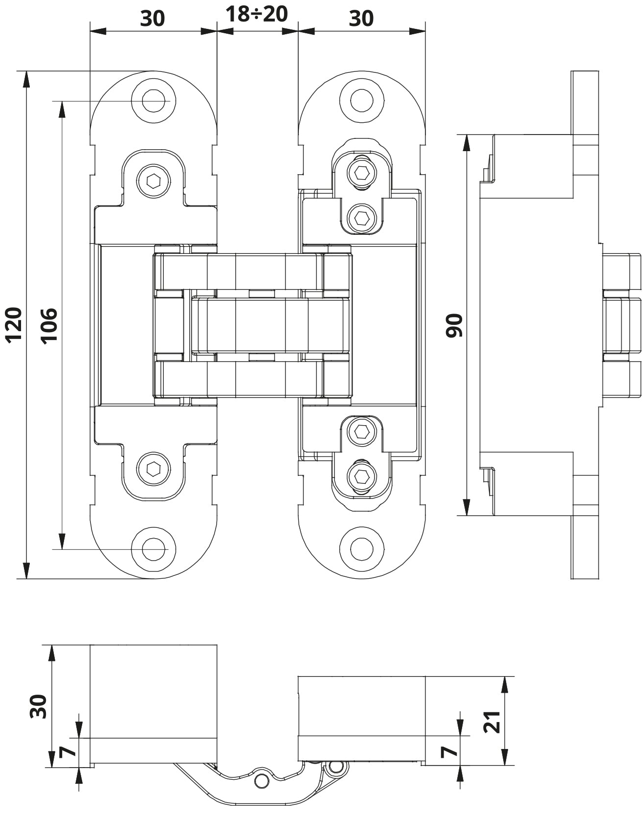 DoorwareCA - Otlav Invisacta - IN300 3D Adjustable Concealed Hinge 60kg/2 Hinge (Each)