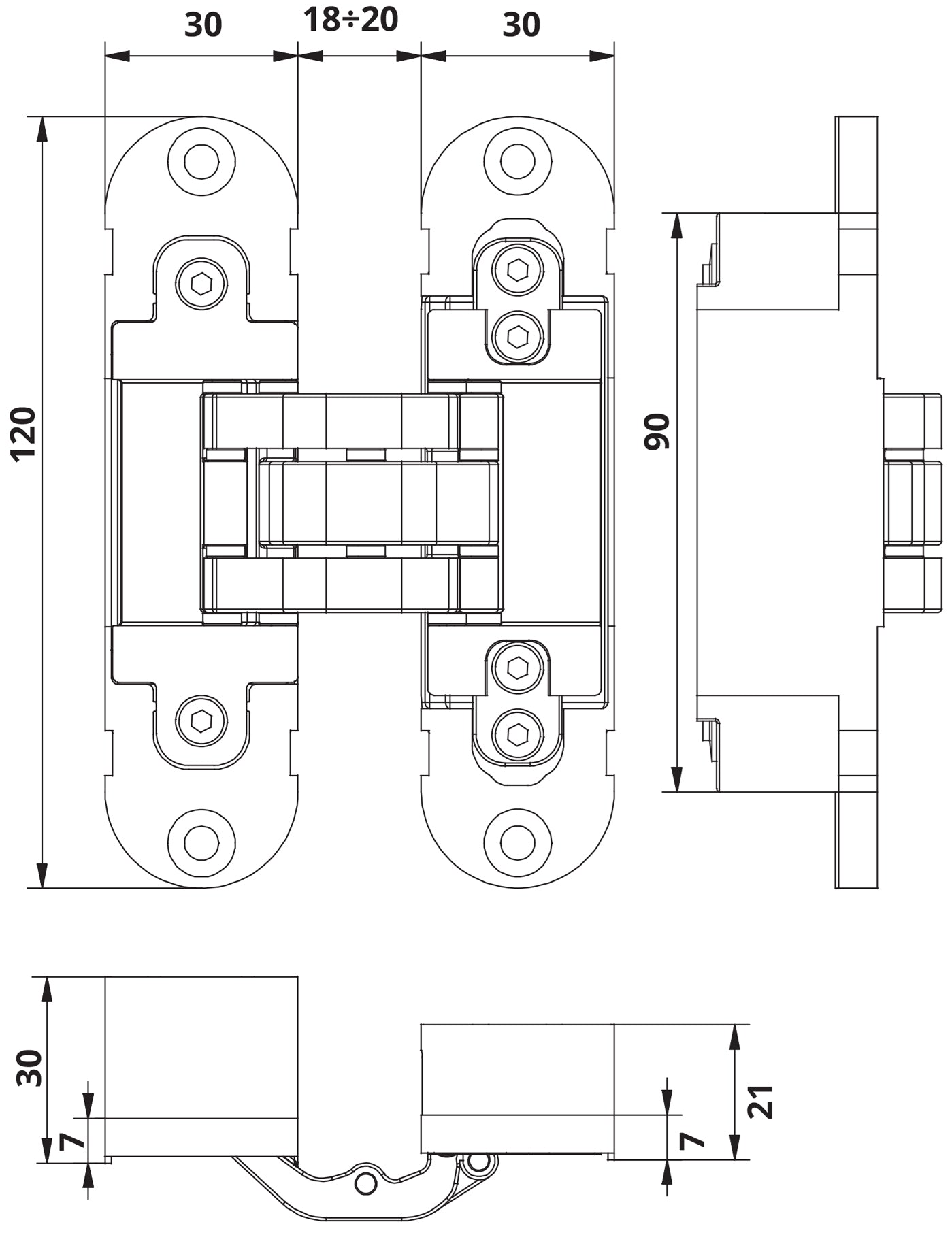 DoorwareCA - Otlav Invisacta - IN303 3D Adjustable Concealed Hinge 80kg/2 Hinge (Each)