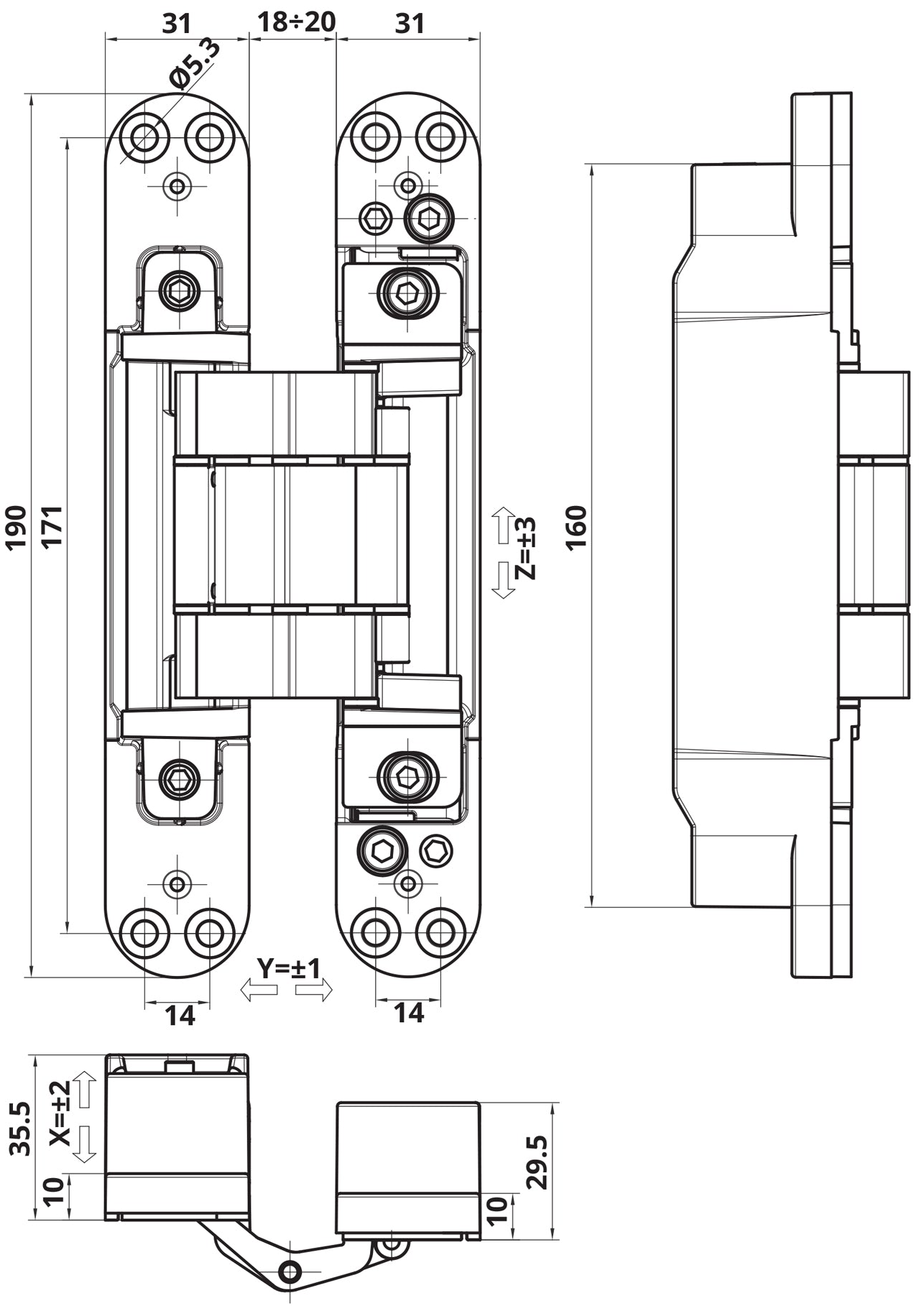 DoorwareCA - Otlav Invisacta - IN310 3D Adjustable Concealed Hinge 120kg/2 Hinge (Each)