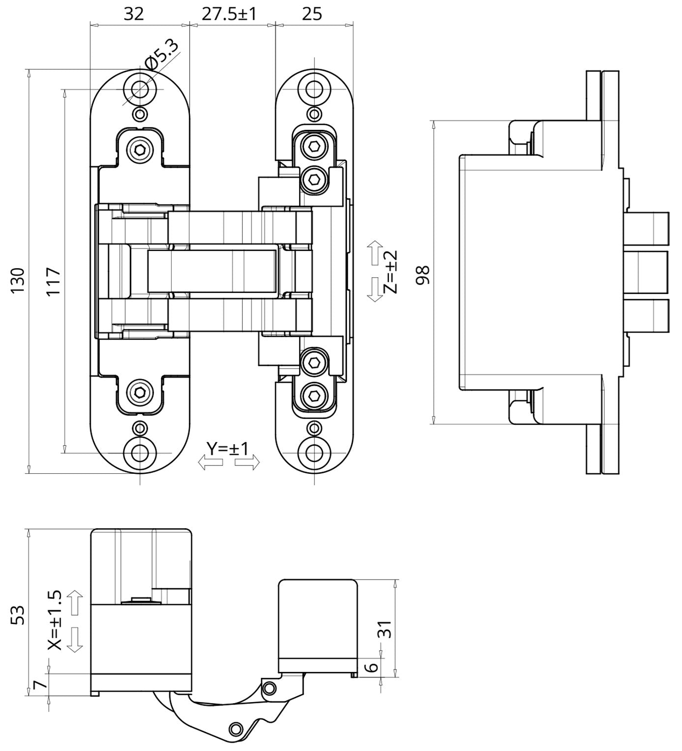 DoorwareCA - Otlav Invisacta - IN570 3D Offset Adjustable Concealed Hinge 60kg/2 Hinge (Each)