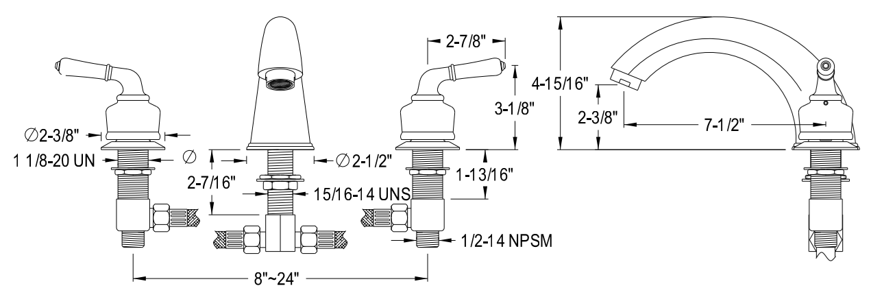 Kingston - Tub Faucets - Magellan KC36 Two-Handle 3-Hole Deck Mount Roman Tub Faucet