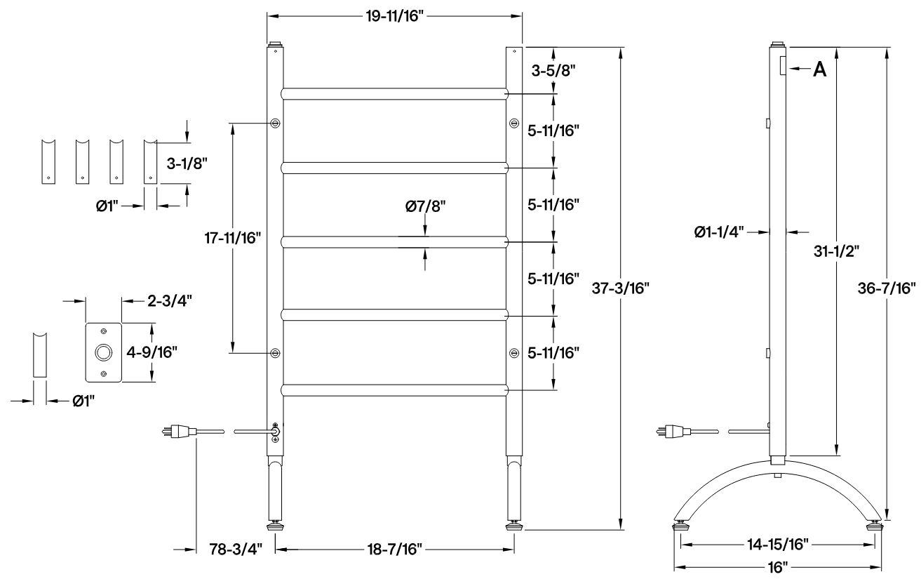 Kingston - Towel Warmer - Templeton TWW3720 Freestanding or Wall Mount Hardwired/Plug-In Electric Towel Warmer