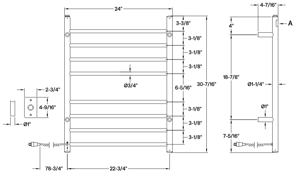 Kingston - Towel Warmer - Templeton TWW3624 Wall Mount Hardwired/Plug-In Electric Towel Warmer