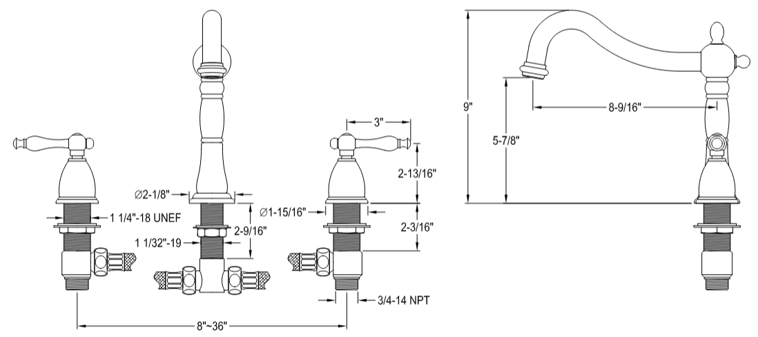 Kingston - Tub Faucets - Naples KS134NL Two-Handle 3-Hole Deck Mount Roman Tub Faucet
