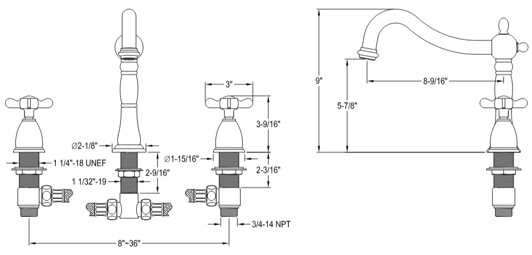 Kingston - Tub Faucets - Essex KS134BEX Two-Handle 3-Hole Deck Mount Roman Tub Faucet