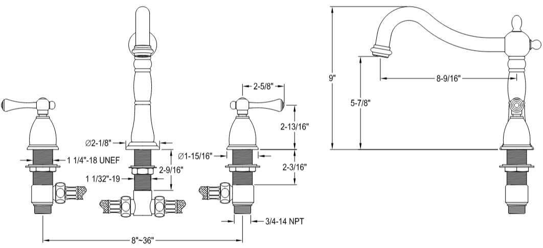Kingston - Tub Faucets - Heritage KS134BL Two-Handle 3-Hole Deck Mount Roman Tub Faucet