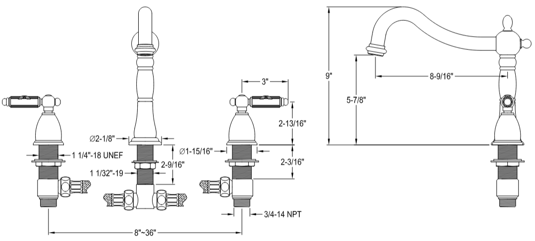 Kingston - Tub Faucets - Georgian KS134GL Two-Handle 3-Hole Deck Mount Roman Tub Faucet
