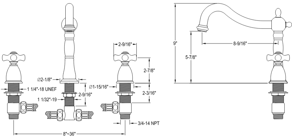 Kingston - Tub Faucets - Duchess KS134PKX Two-Handle 3-Hole Deck Mount Roman Tub Faucet